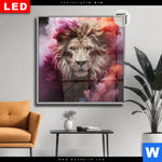 Leuchtbild Dia Loewengesicht In Buntem Rauch Quadrat Produktvorschau mit dem Bild Löwengesicht in buntem Rauch im Format Quadrat.