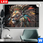Leuchtbild Dia Loewenkopf Mit Bunten Federn Querformat Produktvorschau mit dem Bild Löwenkopf mit bunten Federn im Format Querformat.