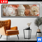 Leuchtbild Dia Meditierender Buddha Mit Blueten Panorama Produktvorschau mit dem Bild Meditierender Buddha mit Blüten im Format Panorama.