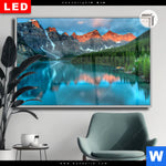 Leuchtbild Dia Moraenensee Sonnenaufgang Querformat Produktvorschau mit dem Bild Moränensee Sonnenaufgang im Format Querformat.