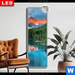 Leuchtbild Dia Moraenensee Sonnenaufgang Schmal Produktvorschau mit dem Bild Moränensee Sonnenaufgang im Format Schmal.