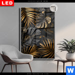 Leuchtbild Dia Palmenblaetter Schwarz Gold Hochformat Produktvorschau mit dem Bild Palmenblätter Schwarz Gold im Format Hochformat.