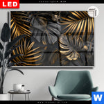 Leuchtbild Dia Palmenblaetter Schwarz Gold Querformat Produktvorschau mit dem Bild Palmenblätter Schwarz Gold im Format Querformat.