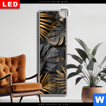 Leuchtbild Dia Palmenblaetter Schwarz Gold Schmal Produktvorschau mit dem Bild Palmenblätter Schwarz Gold im Format Schmal.