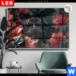 Leuchtbild Dia Panther Und Rote Blueten Querformat Produktvorschau mit dem Bild Panther und rote Blüten im Format Querformat.