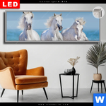 Leuchtbild Dia Pferdeherde Am Strand Panorama Produktvorschau mit dem Bild Pferdeherde am Strand im Format Panorama.