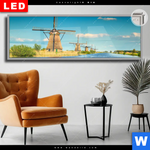 Leuchtbild Dia Romantik Zwischen Windmuehlen Panorama Produktvorschau mit dem Bild Romantik zwischen Windmühlen im Format Panorama.