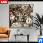Leuchtbild Dia Romantischer Hirsch Mit Blumen Quadrat Produktvorschau mit dem Bild Romantischer Hirsch mit Blumen im Format Quadrat.