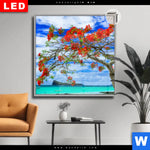 Leuchtbild Dia Rote Blueten Und Tuerkisfarbenes Meer Quadrat Produktvorschau mit dem Bild Rote Blüten und Türkisfarbenes Meer im Format Quadrat.