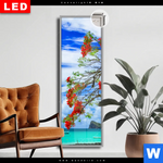 Leuchtbild Dia Rote Blueten Und Tuerkisfarbenes Meer Schmal Produktvorschau mit dem Bild Rote Blüten und Türkisfarbenes Meer im Format Schmal.