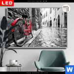 Leuchtbild Dia Rotes Fahrrad In Gasse Querformat Produktvorschau mit dem Bild Rotes Fahrrad in Gasse im Format Querformat.