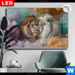 Leuchtbild Dia Sanfte Loewenmomente In Buntem Nebel Querformat Produktvorschau mit dem Bild Sanfte Löwenmomente in buntem Nebel im Format Querformat.