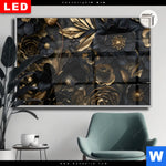 Leuchtbild Dia Schwarze Und Goldene Blueten Querformat Produktvorschau mit dem Bild Schwarze und goldene Blüten im Format Querformat.