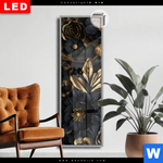 Leuchtbild Dia Schwarze Und Goldene Blueten Schmal Produktvorschau mit dem Bild Schwarze und goldene Blüten im Format Schmal.