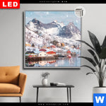 Leuchtbild Dia Skandinavisches Dorf Im Schnee Quadrat Produktvorschau mit dem Bild Skandinavisches Dorf im Schnee im Format Quadrat.