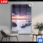 Leuchtbild Dia Sonnenaufgang Am Strand Mit Felsen Hochformat Produktvorschau mit dem Bild Sonnenaufgang am Strand mit Felsen im Format Hochformat.