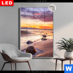 Leuchtbild Dia Sonnenuntergang Am Strand Mit Felsen Hochformat Produktvorschau mit dem Bild Sonnenuntergang am Strand mit Felsen im Format Hochformat.