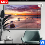 Leuchtbild Dia Sonnenuntergang Am Strand Mit Felsen Querformat Produktvorschau mit dem Bild Sonnenuntergang am Strand mit Felsen im Format Querformat.
