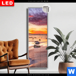 Leuchtbild Dia Sonnenuntergang Am Strand Mit Felsen Schmal Produktvorschau mit dem Bild Sonnenuntergang am Strand mit Felsen im Format Schmal.