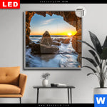 Leuchtbild Dia Sonnenuntergang In Meeresgrotte Quadrat Produktvorschau mit dem Bild Sonnenuntergang in Meeresgrotte im Format Quadrat.