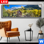 Leuchtbild Dia Waldhuette Am Fluss Panorama Produktvorschau mit dem Bild Waldhütte am Fluss im Format Panorama.