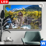 Leuchtbild Dia Waldhuette Am Fluss Querformat Produktvorschau mit dem Bild Waldhütte am Fluss im Format Querformat.