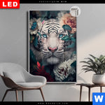 Leuchtbild Dia Weisser Tiger Mit Blauen Augen Zwischen Blumen Hochformat Produktvorschau mit dem Bild Weißer Tiger mit blauen Augen zwischen Blumen im Format Hochformat.