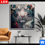 Leuchtbild Dia Weisser Tiger Mit Blauen Augen Zwischen Blumen Quadrat Produktvorschau mit dem Bild Weißer Tiger mit blauen Augen zwischen Blumen im Format Quadrat.