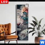 Leuchtbild Dia Weisser Tiger Mit Blauen Augen Zwischen Blumen Schmal Produktvorschau mit dem Bild Weißer Tiger mit blauen Augen zwischen Blumen im Format Schmal.