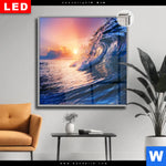Leuchtbild Dia Welle Im Sonnenuntergang Quadrat Produktvorschau mit dem Bild Welle im Sonnenuntergang im Format Quadrat.