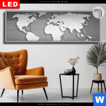 Leuchtbild Dia Weltkarte Edelstahloptik Panorama Produktvorschau mit dem Bild Weltkarte Edelstahloptik im Format Panorama.