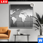 Leuchtbild Dia Weltkarte Edelstahloptik Quadrat Produktvorschau mit dem Bild Weltkarte Edelstahloptik im Format Quadrat.
