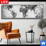 Leuchtbild Dia Weltkarte Grautoene Panorama Produktvorschau mit dem Bild Weltkarte Grautöne im Format Panorama.