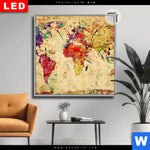 Leuchtbild Dia Weltkarte Retro Bunt Quadrat Produktvorschau mit dem Bild Weltkarte Retro Bunt im Format Quadrat.