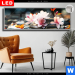 Leuchtbild Dia Zen Steine Mit Blumen Panorama Produktvorschau mit dem Bild Zen Steine mit Blumen im Format Panorama.