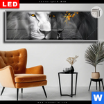 Leuchtbild Dia Zwei Loewen Schwarz Weiss Panorama Produktvorschau mit dem Bild Zwei Löwen Schwarz & Weiß im Format Panorama.