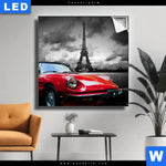 Leuchtbild Eiffelturm Rotes Auto Quadrat Produktvorschau mit dem Bild Eiffelturm & Rotes Auto im Format Quadrat.