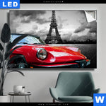 Leuchtbild Eiffelturm Rotes Auto Querformat Produktvorschau mit dem Bild Eiffelturm & Rotes Auto im Format Querformat.