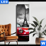 Leuchtbild Eiffelturm Rotes Auto Schmal Produktvorschau mit dem Bild Eiffelturm & Rotes Auto im Format Schmal.