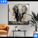 Leuchtbild Elefant Bricht Durch Mauer Quadrat Produktvorschau mit dem Bild Elefant bricht durch Mauer im Format Quadrat.