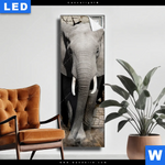 Leuchtbild Elefant Bricht Durch Mauer Schmal Produktvorschau mit dem Bild Elefant bricht durch Mauer im Format Schmal.