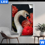 Leuchtbild Eleganter Schwan Mit Blumen Hochformat Produktvorschau mit dem Bild Eleganter Schwan mit Blumen im Format Hochformat.