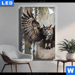 Leuchtbild Eule Im Birkenwald Hochformat Produktvorschau mit dem Bild Eule im Birkenwald im Format Hochformat.