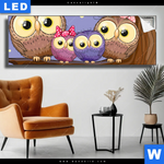 Leuchtbild Eulenfamilie Panorama Produktvorschau mit dem Bild Eulenfamilie im Format Panorama.