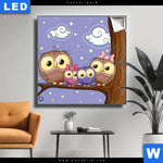 Leuchtbild Eulenfamilie Quadrat Produktvorschau mit dem Bild Eulenfamilie im Format Quadrat.