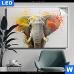 Leuchtbild Farbenexplosion Mit Elefant Querformat Produktvorschau mit dem Bild Farbenexplosion mit Elefant im Format Querformat.