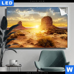 Leuchtbild Felsen In Wueste Querformat Produktvorschau mit dem Bild Felsen in Wüste im Format Querformat.