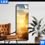 Leuchtbild Felsen In Wueste Schmal Produktvorschau mit dem Bild Felsen in Wüste im Format Schmal.