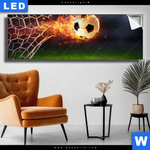 Leuchtbild Feuriger Fussball Panorama Produktvorschau mit dem Bild Feuriger Fussball im Format Panorama.