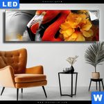 Leuchtbild Flamingo Blueten Panorama Produktvorschau mit dem Bild Flamingo & Blüten im Format Panorama.